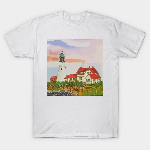 Portland Head Lighthouse, Cape Elizabeth, Maine T-Shirt by WelshDesigns